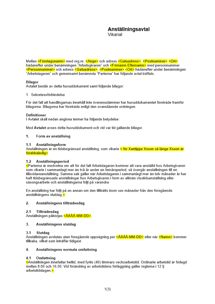 Anställningsavtal vikariat