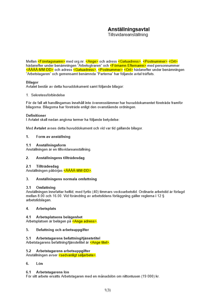 Anställningsavtal tillsvidareanställning