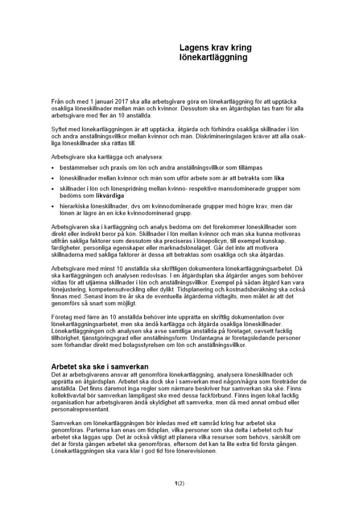 1. Lagens krav på lönekartläggning