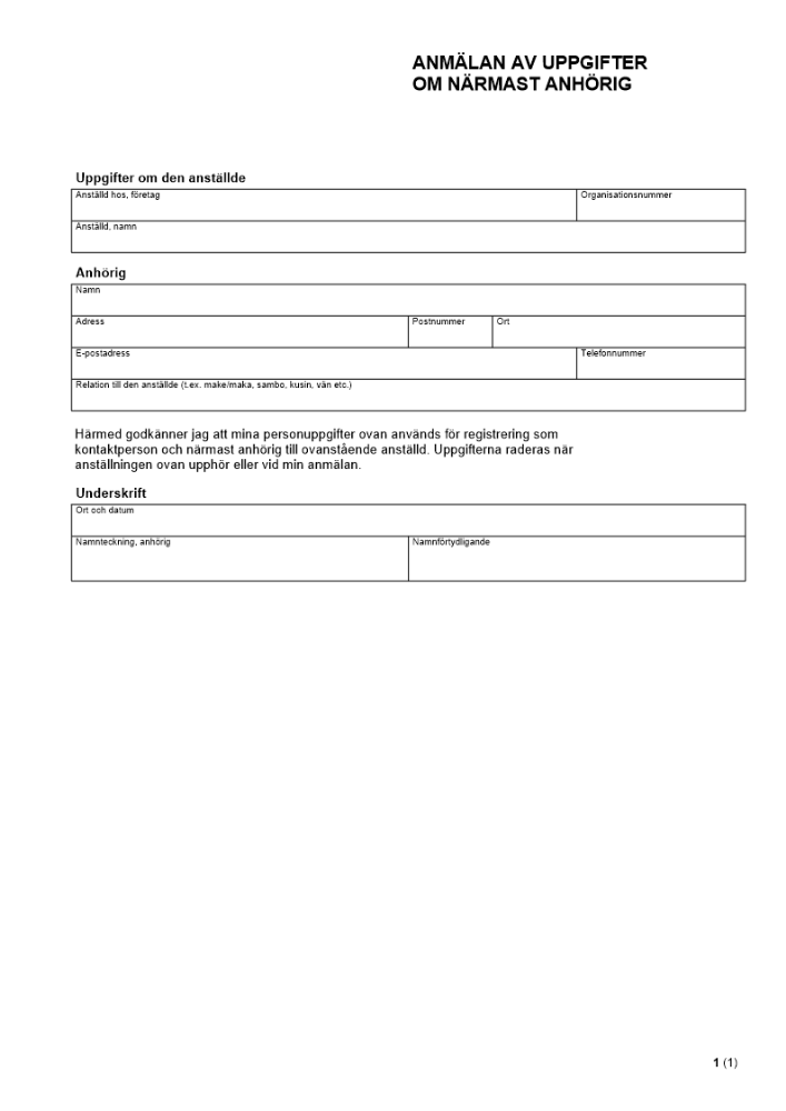 Anmälan av uppgifter om närmast anhörig