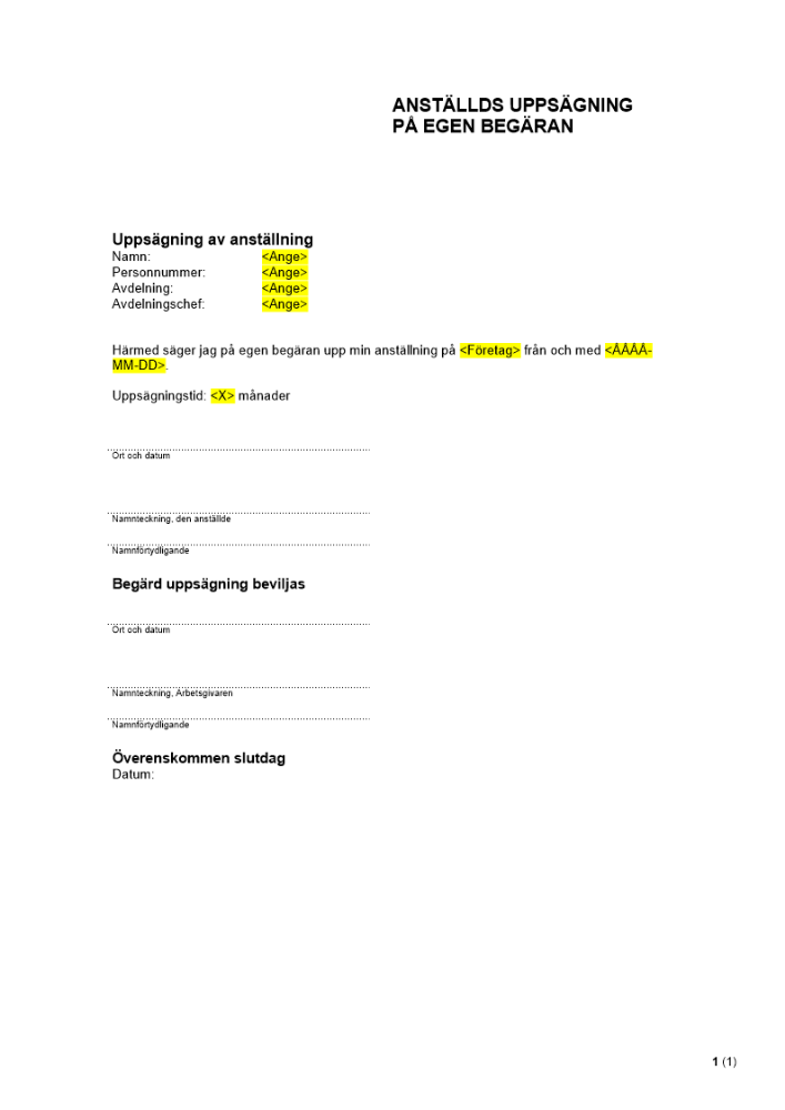 Anställds uppsägning på egen begäran