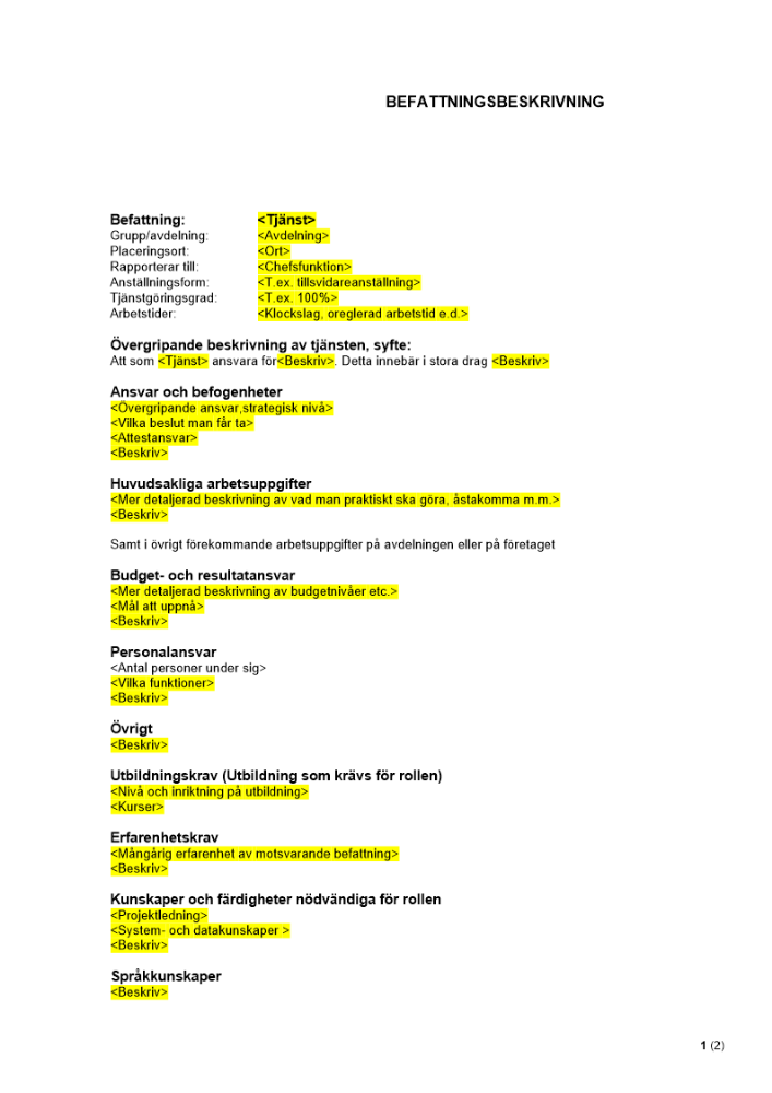 Befattningsbeskrivning
