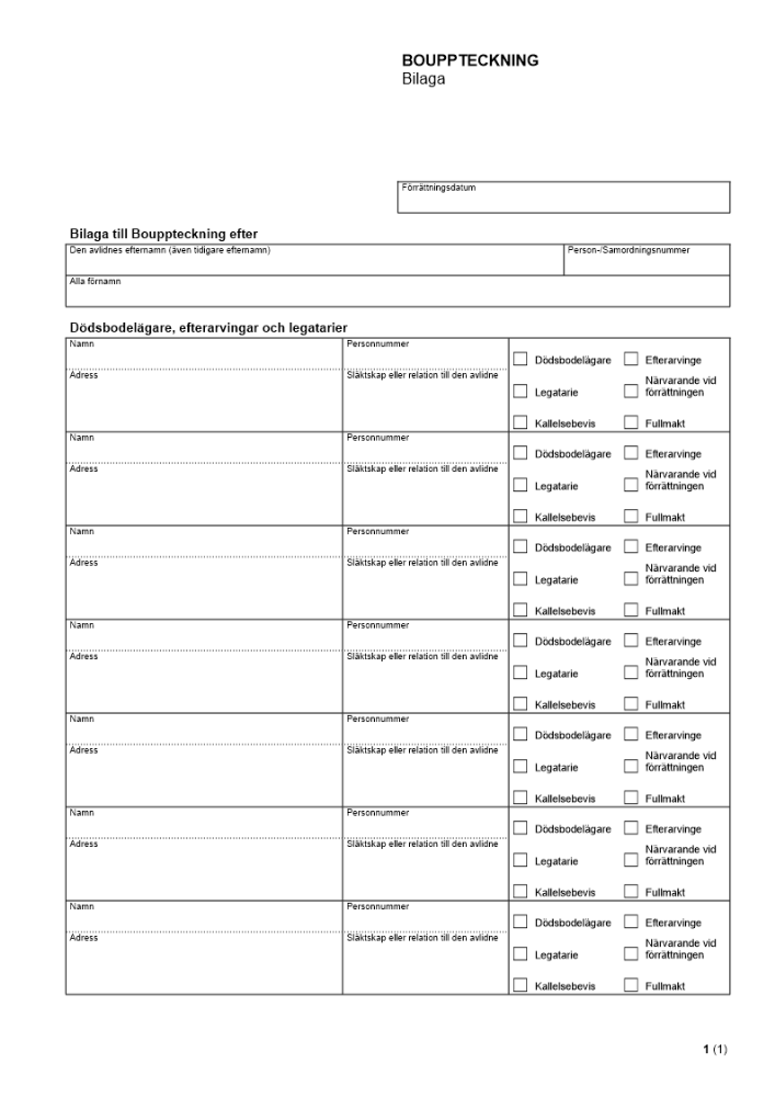 Bouppteckning - Bilaga