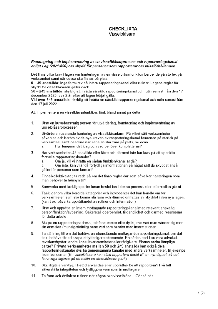 Checklista - Visselblåsare