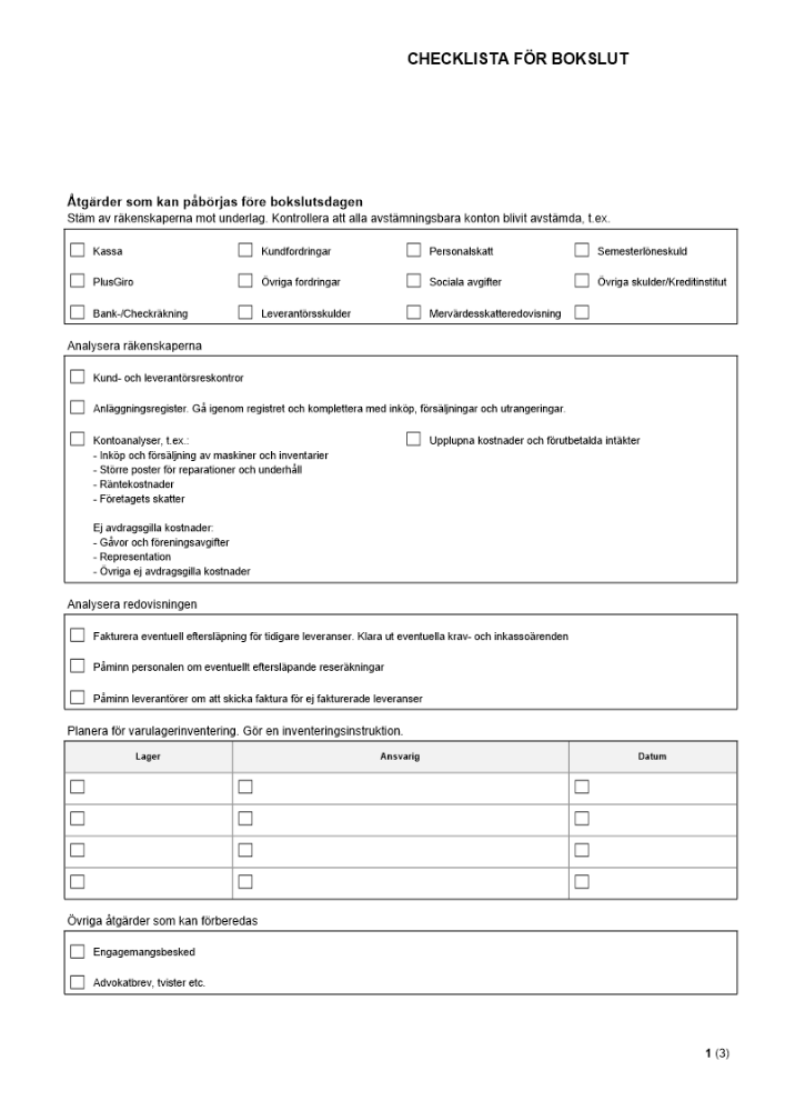 Checklista för bokslut