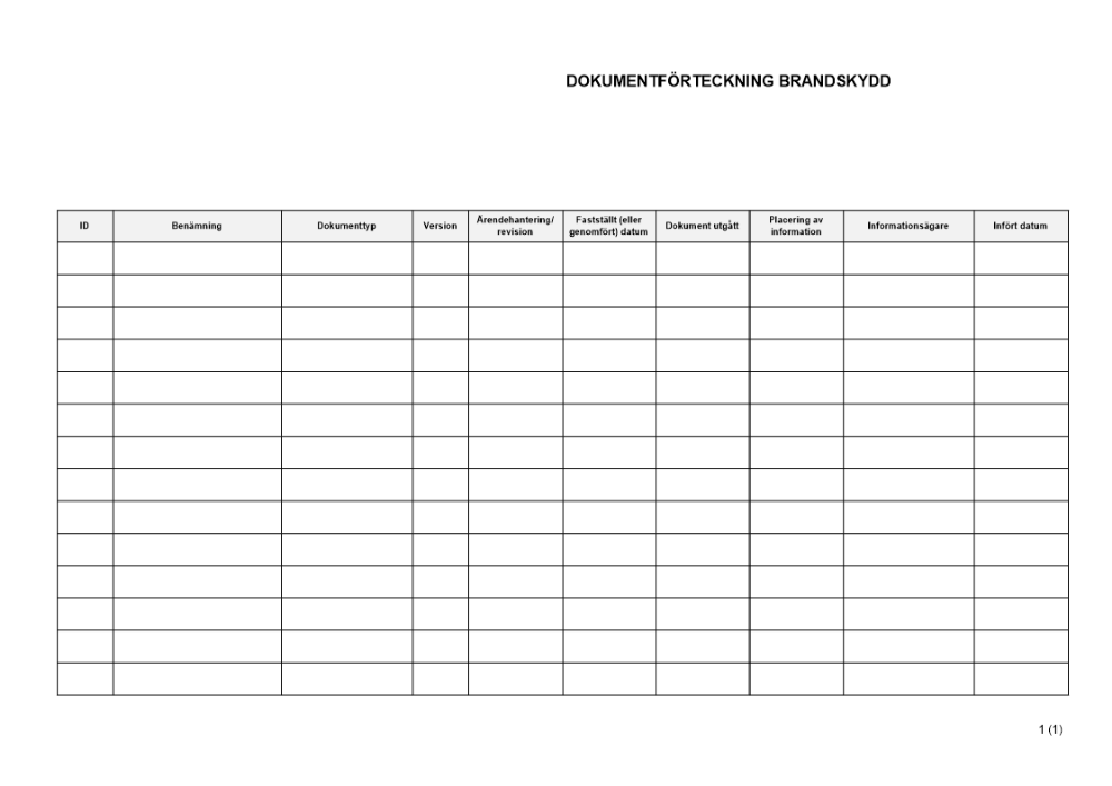Dokumentförteckning brandskydd
