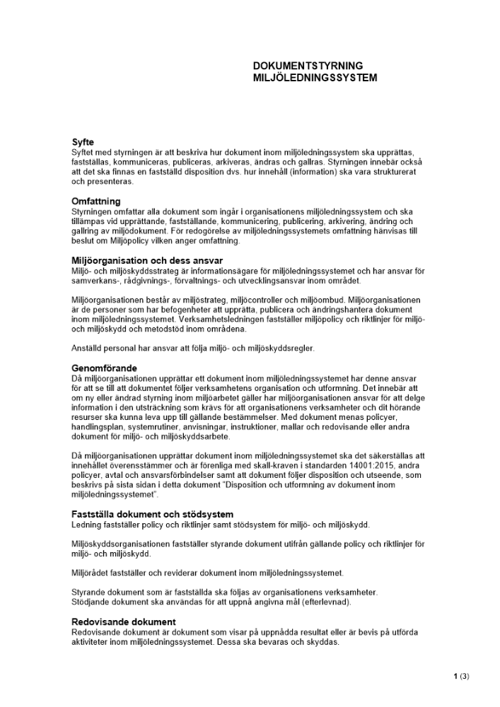 Dokumentstyrning - Miljöledningssystem