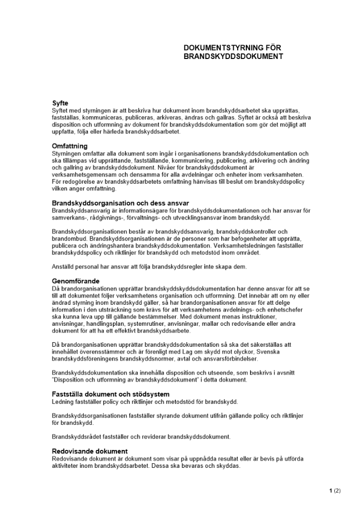 Dokumentstyrning brandskydd