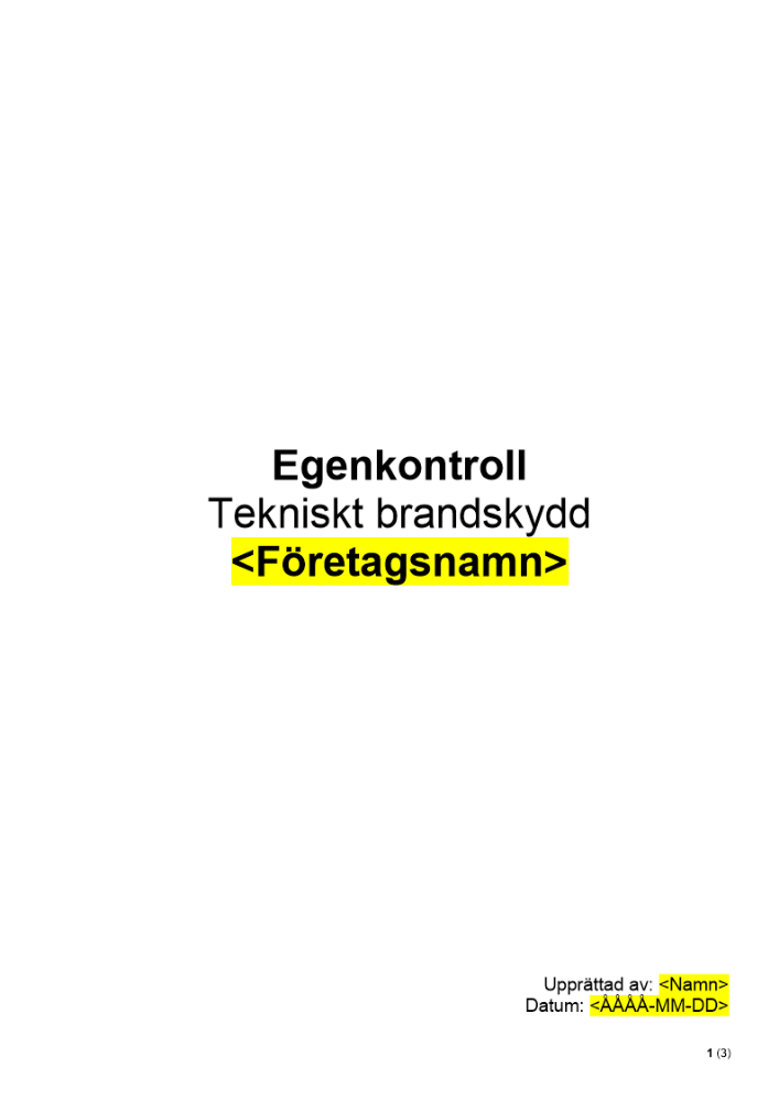 Egenkontroll - Tekniskt brandskydd