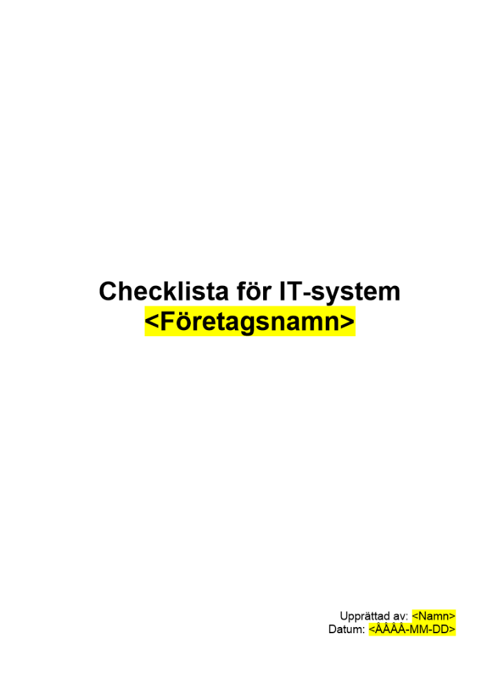 IT system - Checklista