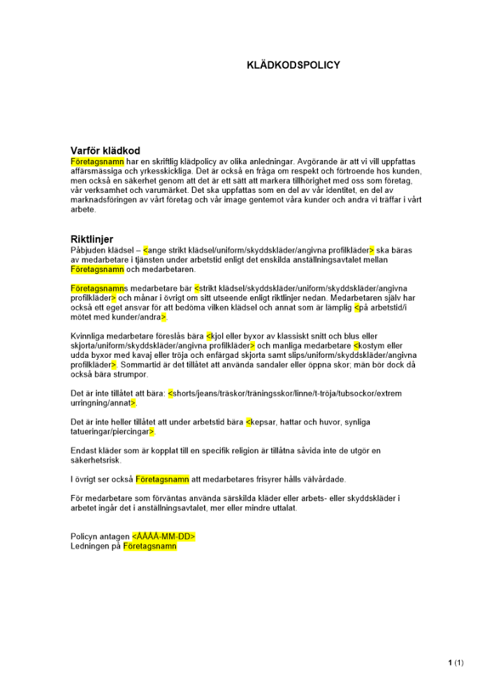 Klädkodspolicy