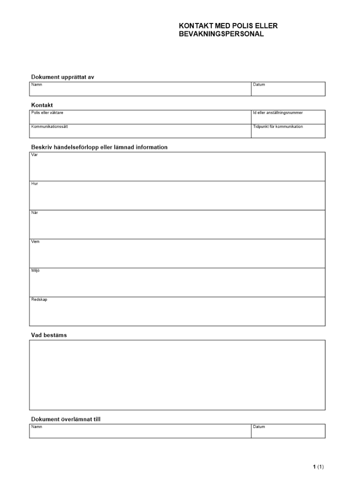 Kontakt med polis eller bevakningspersonal