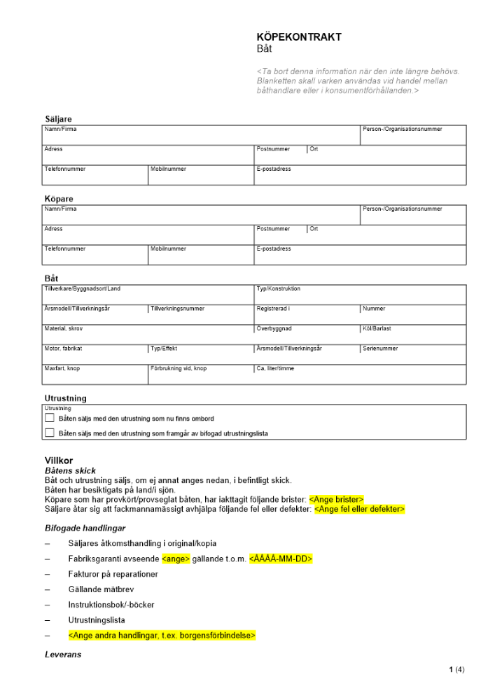 Köpekontrakt - Båt