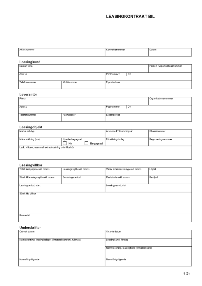 Leasingkontrakt - Bil