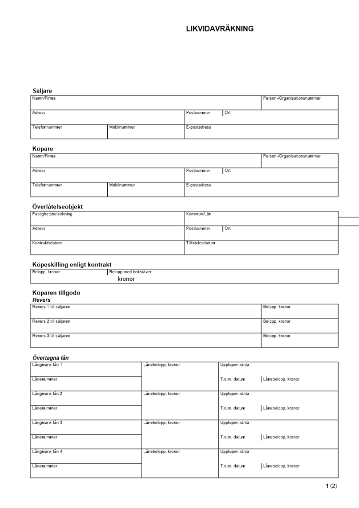 Likvidavräkning - Fastighet Bostadsrätt