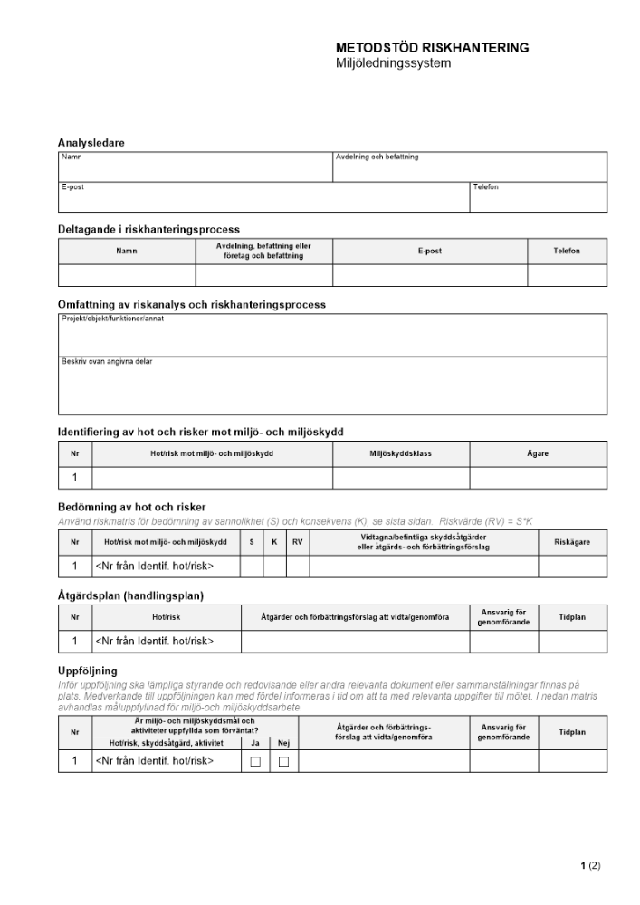 Metodstöd riskhantering - Miljöledningssystem