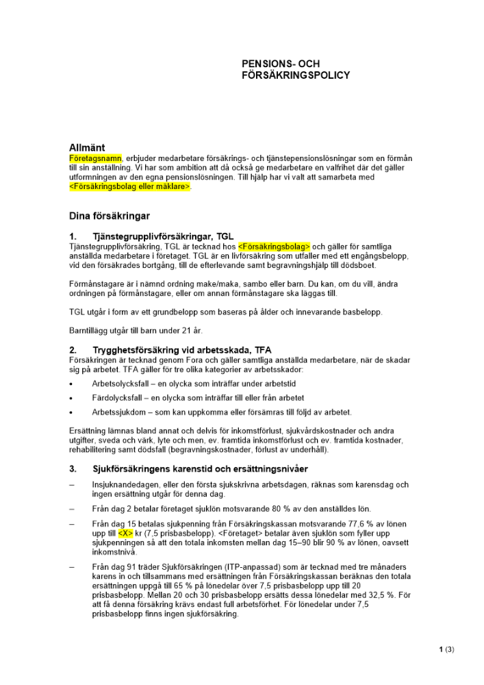 Pensions- och försäkringspolicy