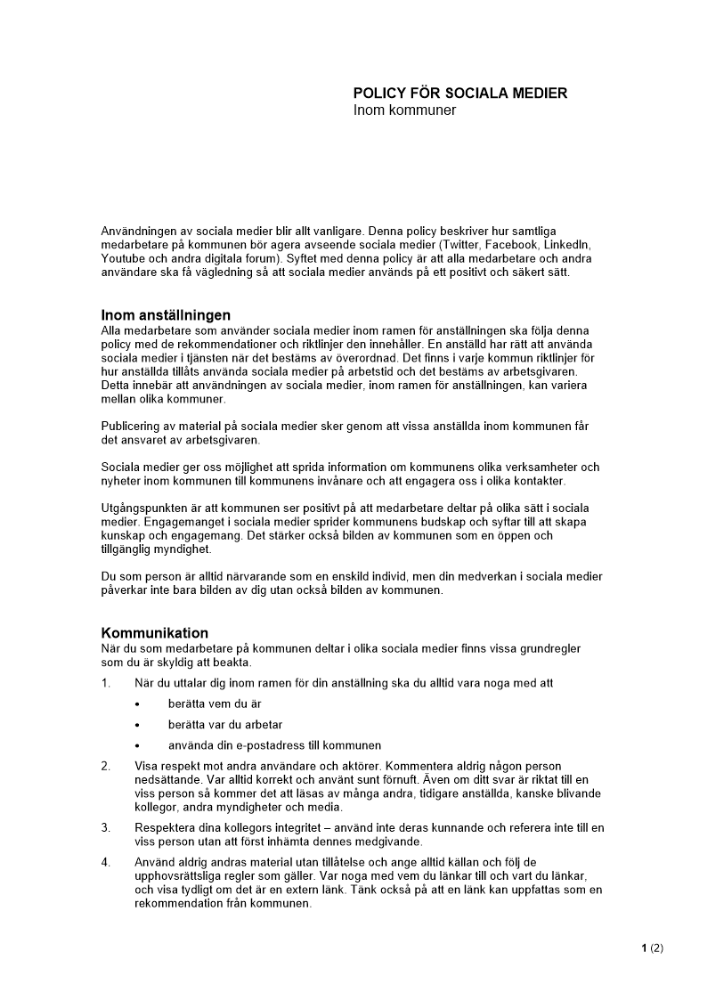 Policy för sociala medier - Inom kommuner