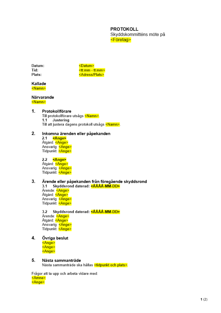 Protokoll - Skyddskommitténs möte