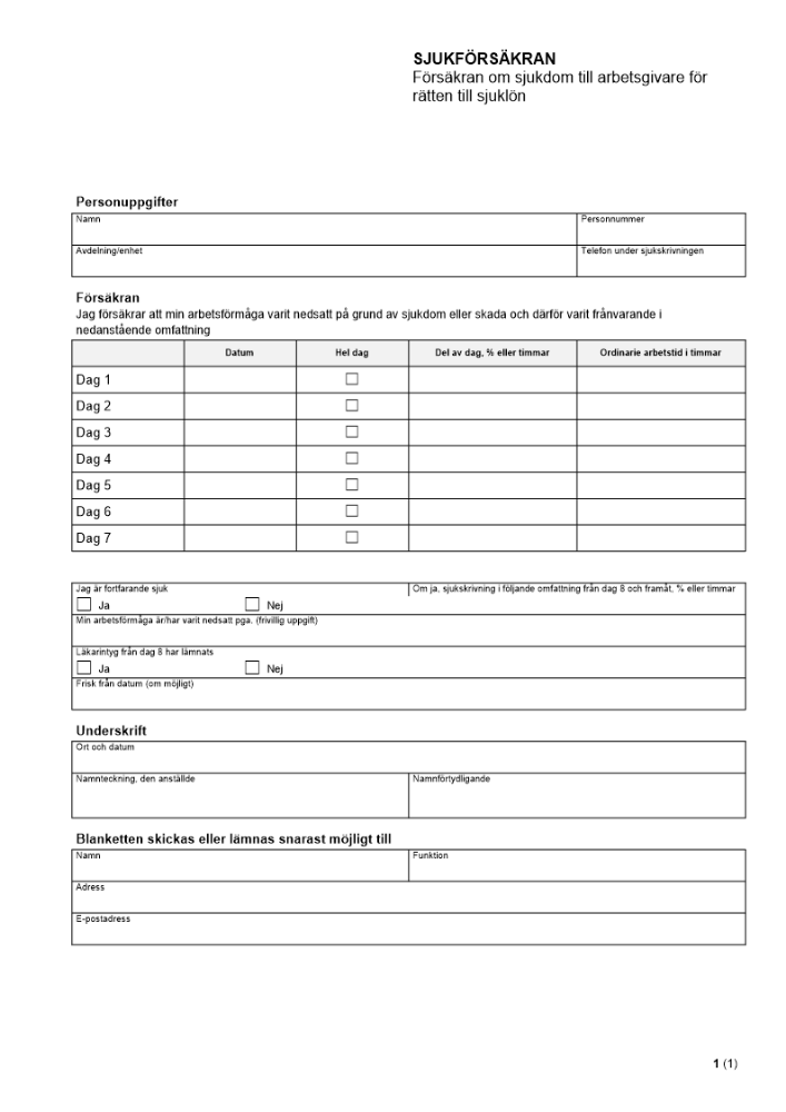 Sjukförsäkran - För sjuklön