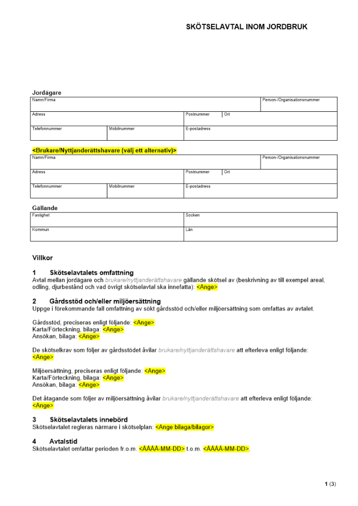 Skötselavtal inom jordbruk