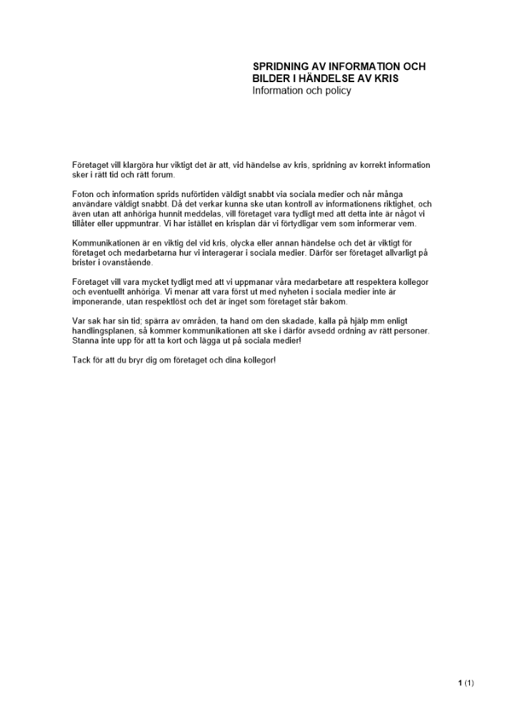 Spridning av information och bilder i händelse av kris - Information och policy