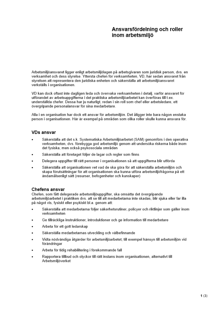 Ansvarsfördelning och roller inom arbetsmiljö