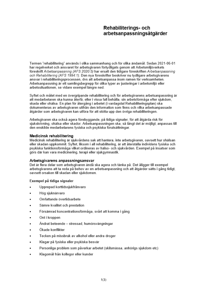 Rehabiliterings- och arbetsanpassningsåtgärder