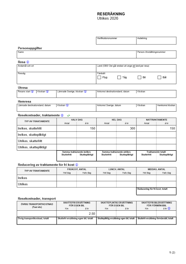 Reseräkning utrikes resa 2026