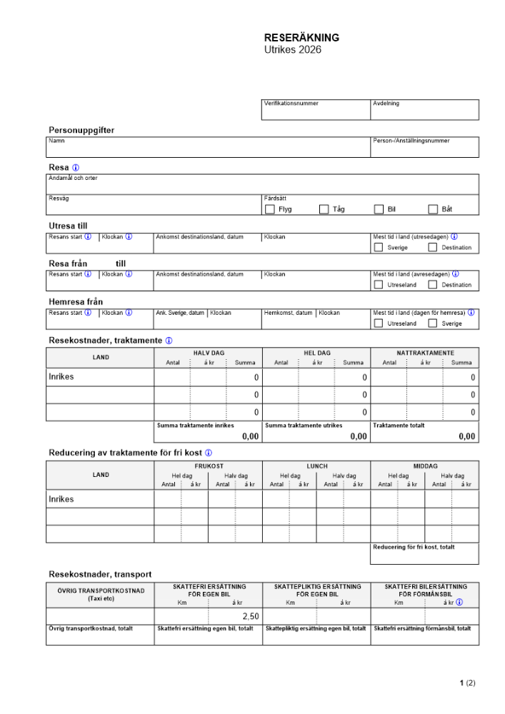 Reseräkning utrikes resa flera länder 2026