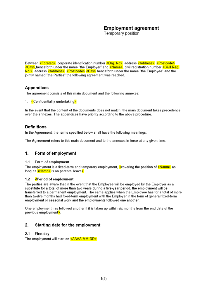 Anställningsavtal vikariat Engelsk