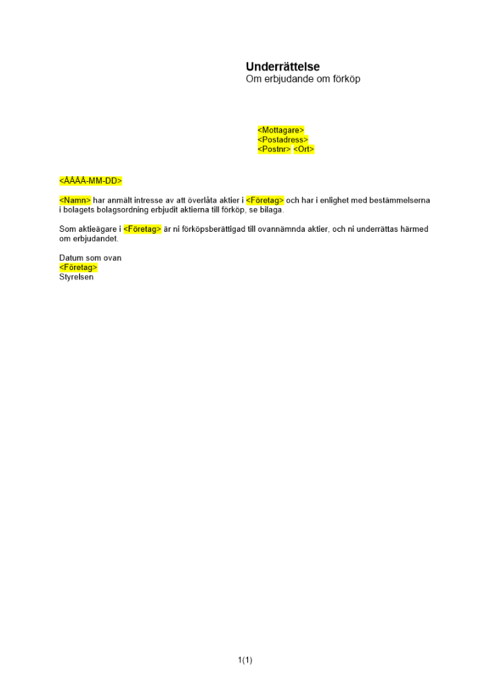 Underrättelse om erbjudande till förköp
