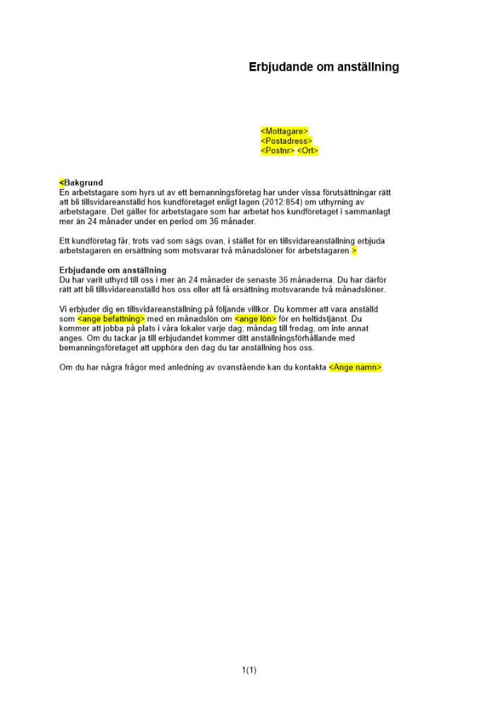 Erbjudande om anställning