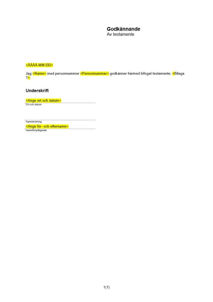 Godkännande av testamente (Rent)
