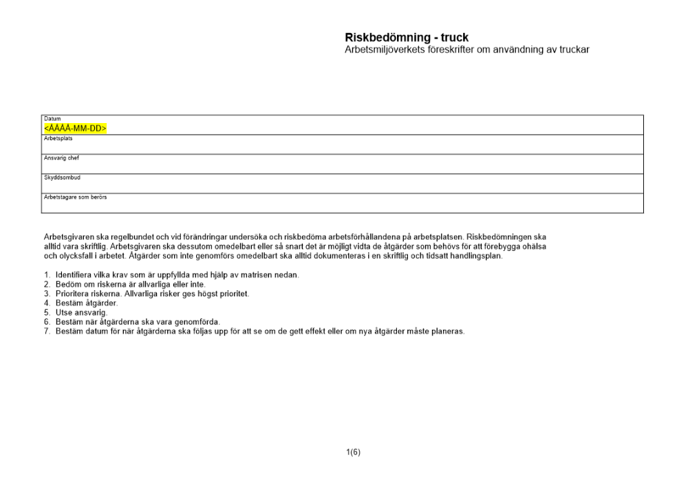 Riskbedömning - användning av truck